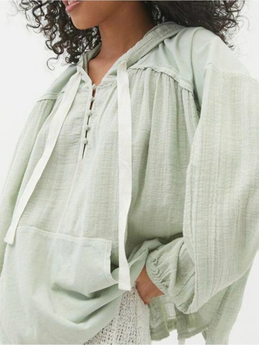 Out From Under Urban Outfitters Helena Gauze Hoodie Top Mint Oversized M - Picture 4 of 6
